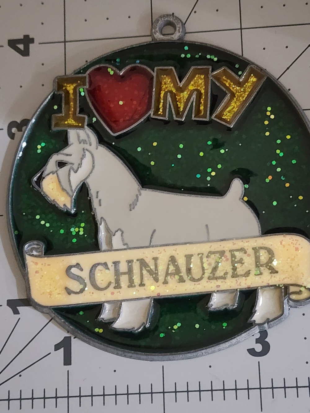 I Love My Schnauzer Green Glitter Dog